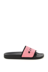 Marni Pink Raffia Logo Slides In Mixed Colours