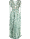 JENNY PACKHAM LOTUS LADY SEQUIN-EMBELLISHED CAPE GOWN