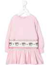 Chiara Ferragni Light Pink Sweater Dress In Cotton With Embossed Logo On The Waist In Pink