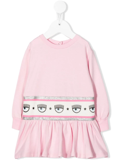 Chiara Ferragni Babies' Logo织带卫衣式连衣裙 In Pink