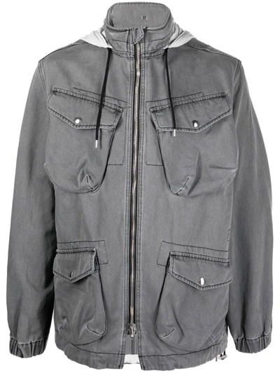 Kenzo Zip-up Hooded Jacket In Grey