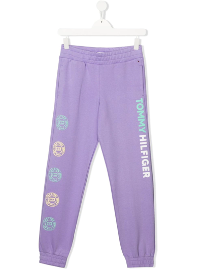 Tommy Hilfiger Junior Teen Logo Print Track Trousers In Purple