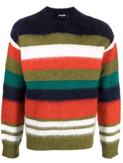 Dsquared2 Lowlands Striped Brushed-knit Jumper In Multicoloured