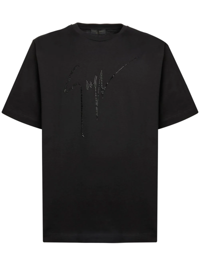 Giuseppe Zanotti Rhinestone-embellished Logo T-shirt In Nero