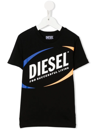 Diesel Kids' Logo-print T-shirt In Black