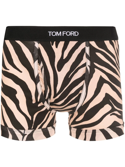 Tom Ford Animalier Print Logo Boxer Shorts In Antique Brown