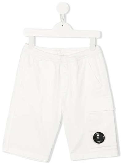 C.p. Company Kids' Logo-patch Track Shorts In White