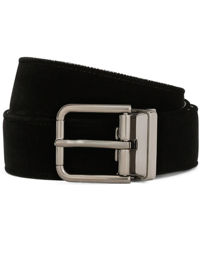 Dolce & Gabbana Buckled Velvet Belt In Black