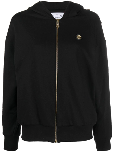 Philipp Plein Studded Zip-front Hoodie In Black