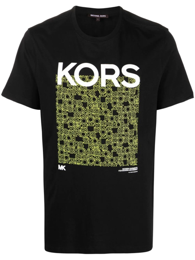 Michael Kors Newsprint Logo Cotton T-shirt In Black