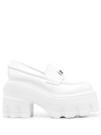 Casadei Logo-plaque Leather Platform Loafers In White