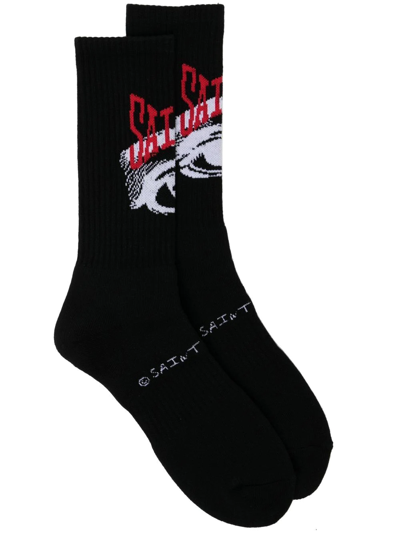 Saint Mxxxxxx Knitted Logo Socks In Black