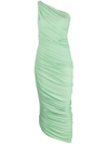 Norma Kamali Diana Jersey One-shoulder Minidress In Green-lt