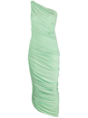 Norma Kamali Diana One-shoulder Ruched Jersey Midi Dress In Green