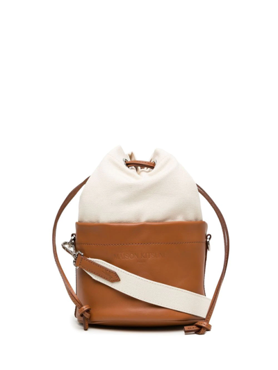 Maison Kitsuné Two-tone Drawstring Bucket Bag In Brown