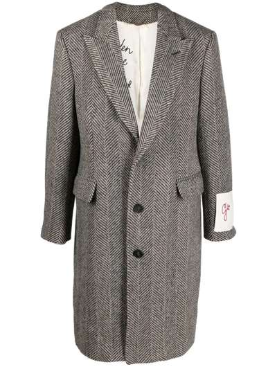 Golden Goose Logo-patch Single-breasted Coat In Grey