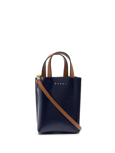 Marni Museo Nano Leather Tote Bag In Blublack Shell Moca