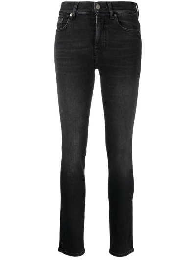 7 For All Mankind Roxanne Mid-rise Skinny Jeans In Black Swan