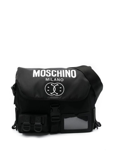 Moschino Logo-print Shoulder Bag In Black