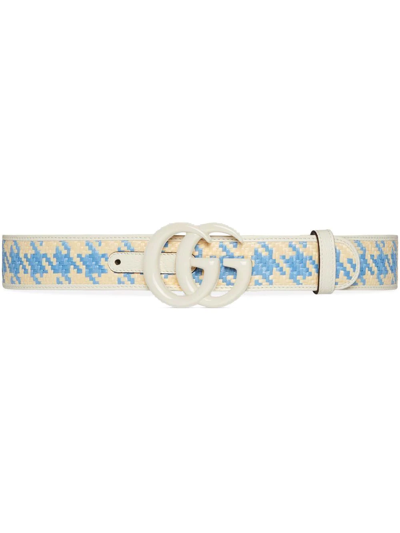 Gucci Gg Marmont Houndstooth Wide Belt In Neutral