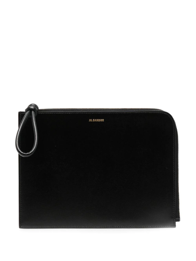 Jil Sander Logo-print Clutch Bag In Black