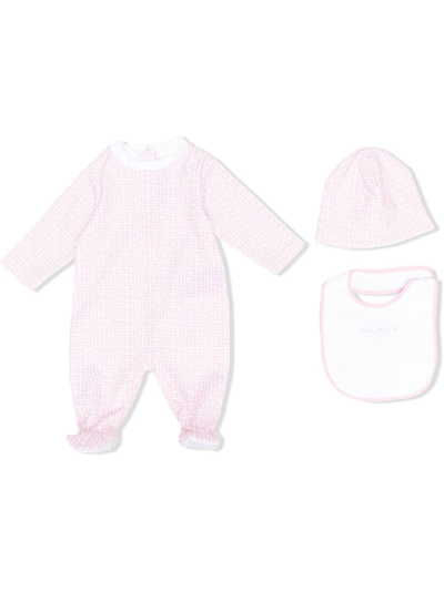 Balmain Logo-print Baby-grow Set In Pink