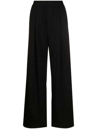 Moncler Logo-waistband Wide-leg Trousers In Nero