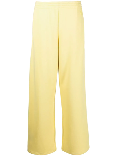 Moncler Wide Leg Cotton Blend Fleece Joggers In Yellow