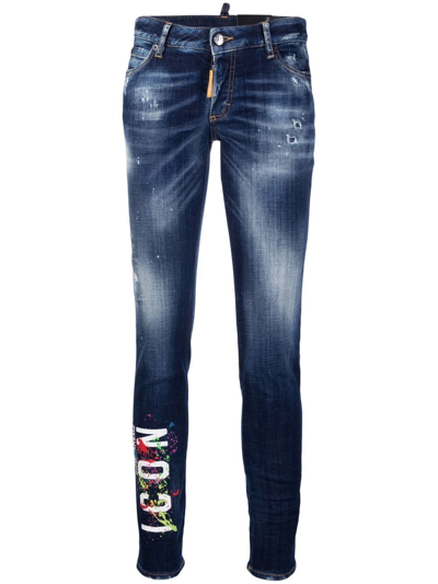 Dsquared2 Icon Paint-splatter Skinny Jeans In Blue