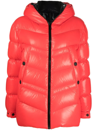 Moncler Hooded Padded Coat In Red