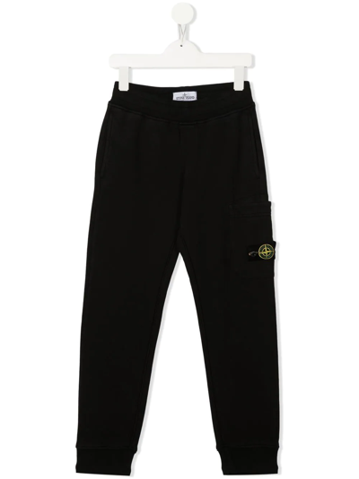 Stone Island Junior Kids' Compass-patch Track Trousers In Black
