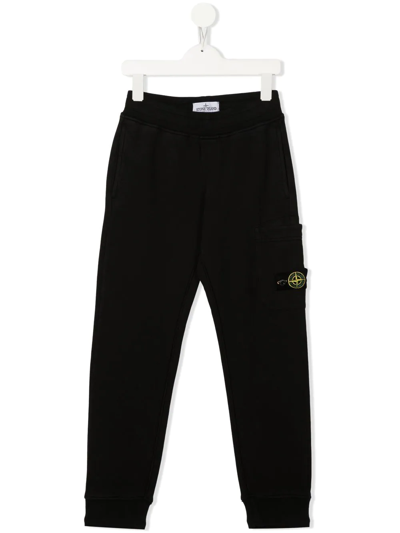 Stone Island Kids' Fleece Track Pants In Black