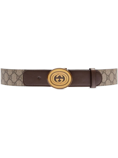 Gucci Belt With Interlocking G Oval Buckle In Beige