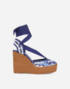 DOLCE & GABBANA ROPE-SOLED WEDGES IN PRINTED BROCADE FABRIC