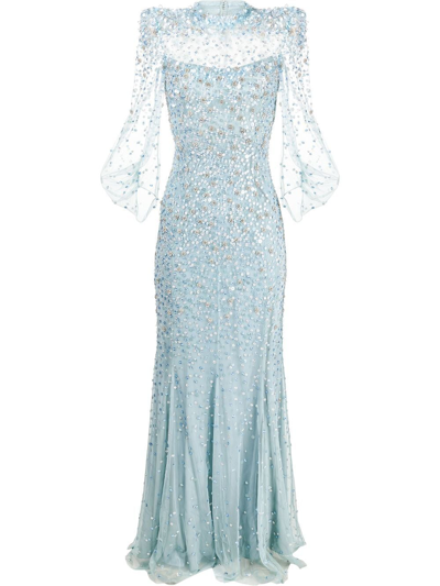 Jenny Packham Sequin-embellished Gown In Blue