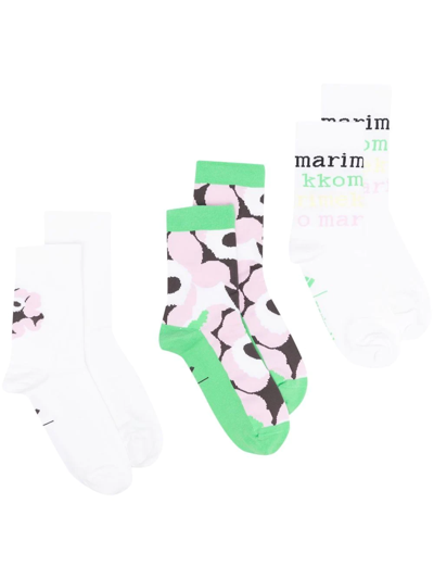 Adidas Originals Floral-print Three-pack Socks In White