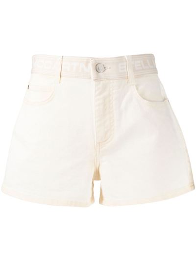 Stella Mccartney Logo-waistband Mini Shorts In Neutrals