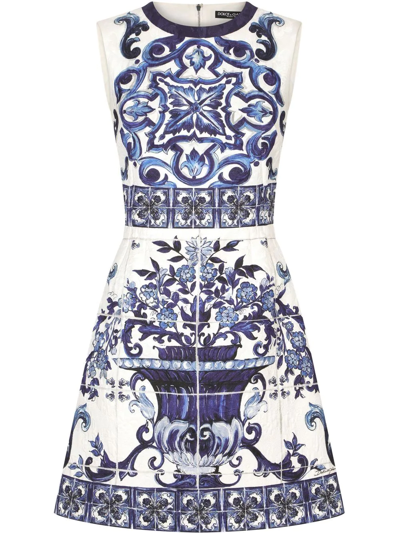 Dolce & Gabbana Short Majolica-print Brocade Dress In White