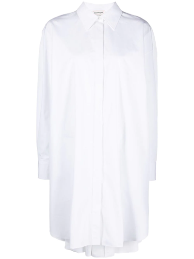 Alexander Mcqueen Pleated Poplin Shirtdress In White
