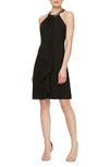 Slny Bead Braided Halter Chiffon Dress In Black