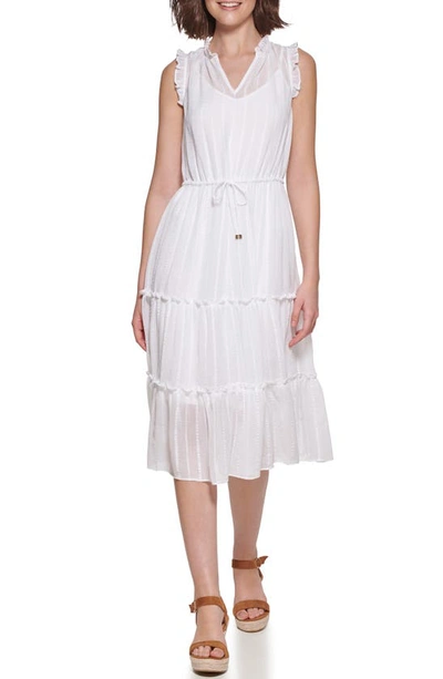 Tommy Hilfiger Elle Gauze Dobby Striped Midi Dress In Bright White