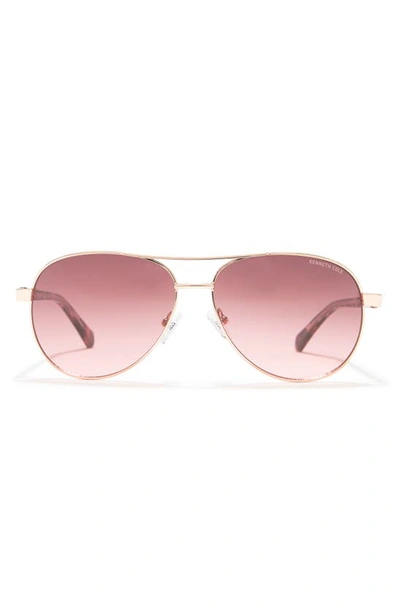 Kenneth Cole 60mm Aviator Sunglasses In Rose Gold / Brown