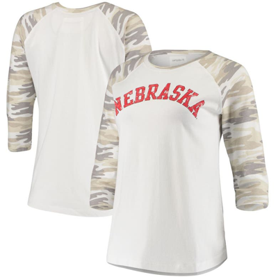 Camp David White/camo Nebraska Huskers Boyfriend Baseball Raglan 3/4 Sleeve T-shirt