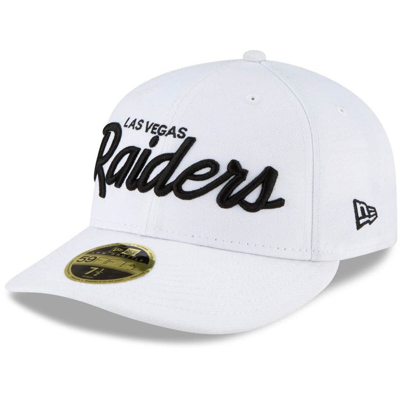 New Era Men's  White Las Vegas Raiders Omaha Script Low Profile 59fifty Fitted Hat