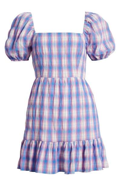 Bb Dakota By Steve Madden Plaid With My Heart Puff Sleeve Square Neck Dress In Multi