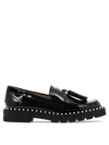 Stuart Weitzman Mila Tassel-trim Studded Loafers In Black  
