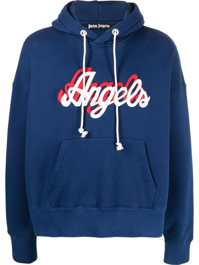 Palm Angels Double Logo Hoodie In Blue