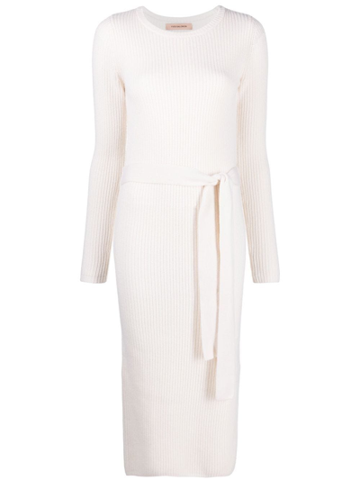 Yves Salomon Ribbed-knit Midi Dress In White