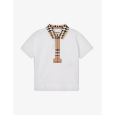Burberry Babies' Johane Checked-trim Cotton-piqué Polo Shirt 6 Months-2 Years In White