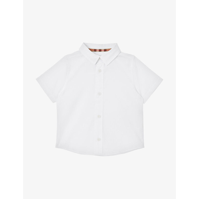 Burberry Babies' Owen Logo-print Stretch-cotton Short-sleeved Shirt 6 Months-2 Years In White